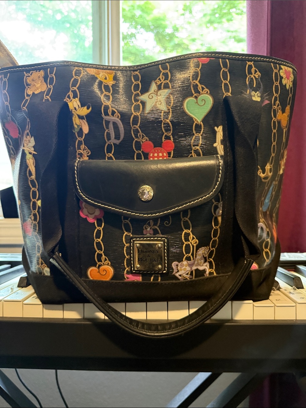 Dooney & Bourke Black Chain & Charm Print Tote
